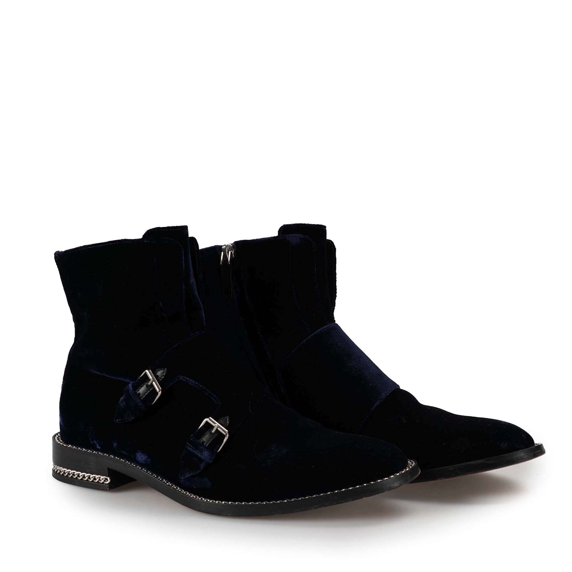 Givenchy - Navy Blue Velvet Decorative Studded Ankle Boots 